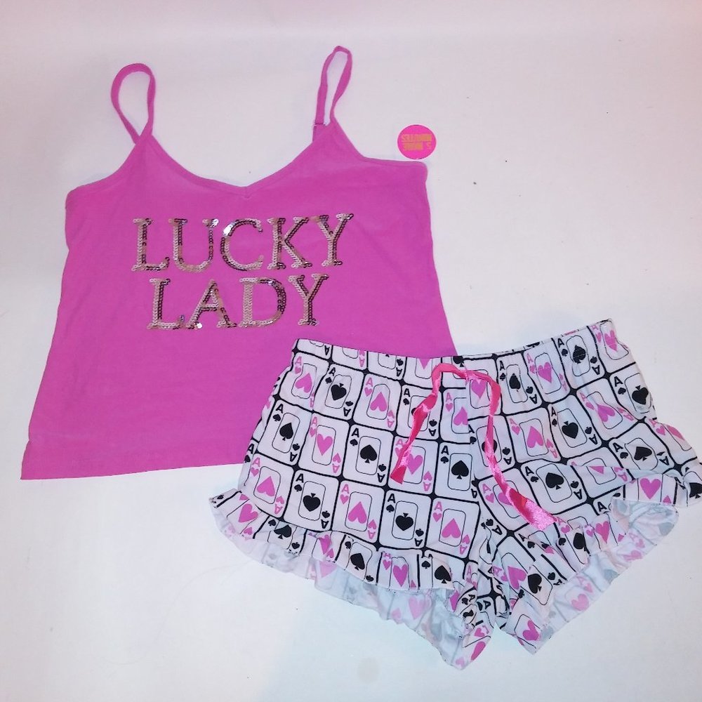 Lady Princess Camisole Set Crop Tank Top & Shorts Lady Luck Cards Pink Black Whi